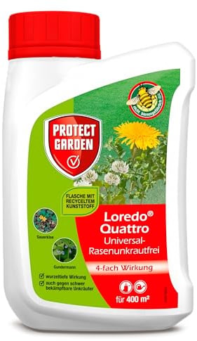 PROTECT GARDEN Universal-Rasenunkrautfrei Loredo Quattro Rasen-Unkrautvernichter gegen hartnäckige Unkräuter mit 4-fach Wirkung, 400 ml