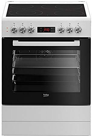 Beko FSM67320GWS Freistehender Elektroherd, 72l Nutzvolumen, 8 Heizarten, 5 Einschubebenen, Glaskeramik Kochfeld, 4 Kochzonen, Elektronikuhr, Energieeffizienzklasse A, leichte Reinigung, Weiß