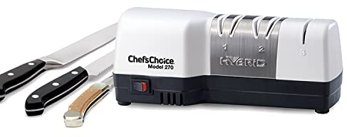 Chef's Choice Hybrid Diamond Hone Messer kombiniert elektrisches und manuelles Schärfen für gerade und gezackte 20-Grad-Messer, 3-stufig, weiß