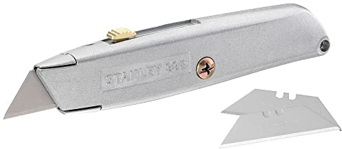 STANLEY 99E CLASSIC Universalmesser mit einziehbarer Klinge, 2-10-099 | Langlebiger Zinkkörper, gesicherte Klinge für sichere & präzise Schnitte, Aufbewahrung für 10 Klingen, inklusive 3 Klingen