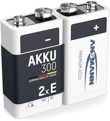 ANSMANN Akku 9V Block Typ 300mAh NiMH 2 Stück mit geringer Selbstentladung - Wiederaufladbare Batterien maxE mit hoher Kapazität - 9 Volt Batterie für Messgerät Multimeter Spielzeug Fernbedienung