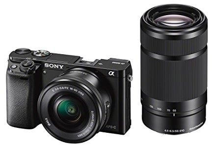 Sony Alpha 6000 Systemkamera Schwarz mit 24,3 MP Exmor APS-C Sensor und 16-50mm + 55-210mm Objektiven