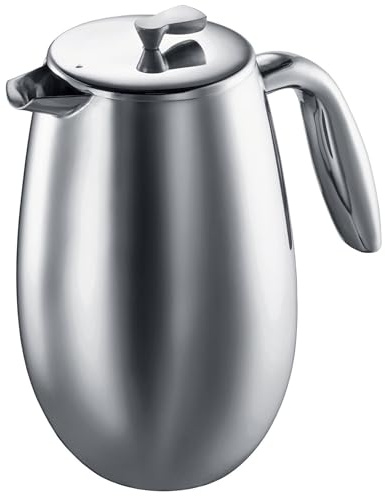 Bodum Doppelwandiger French Press Columbia - 1L / 8 Tassen - Edelstahl Matt - Spülmaschinenfest Kaffeebereiter