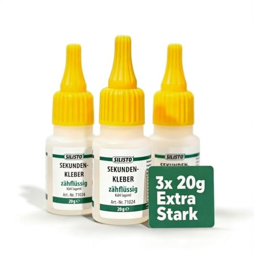 SILISTO Sekundenkleber Extra Stark 3x20g Zähflüssig– Cyanacrylat für Modellbau & Haushalt – Universal Kleber & Bastelkleber Transparent Flüssig für Kunststoff, Holz, Glas & Metall uvm