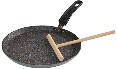 STONELINE Crepe Pfanne Induktion 25 cm, Omelettpfanne beschichtet mit echten Steinpartikeln, Pfannkuchen Pancake Pfanne Antihaft, Fettfrei Braten, Alle Herdarten, Grau Genietet