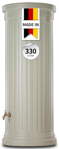 GARANTIA Säulentank Regentonne 330 Liter sandbeige - Wassertank, Regenfass, Regenwassertonne, Wasserbehälter, Fass, Regenwassertank, Wasserfass, Wassertonne, Wassertonnen für Garten