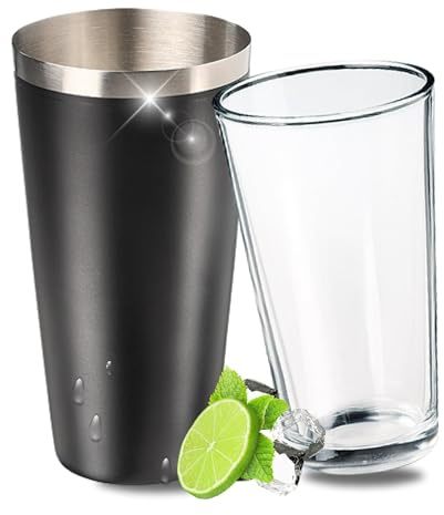 Boston Shaker mit Rührglas 700 ml aus Edelstahl - Cocktailshaker Barset | Barkeeper, Mixgetränke, Edelstahl, Cocktailzubehör, Barzubehör, Party, 700 ml, Sieb integriert, hochwertig