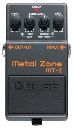 BOSS MT-2 Classic Metal Zone Effektpedal | Legendäre High-Gain Distortion für Gitarre und Bass | Zweistufige Gain-Schaltung | Aktiver 3-Band-EQ | Heavy-Crunch und singendes Sustain in jeder Lautstärke
