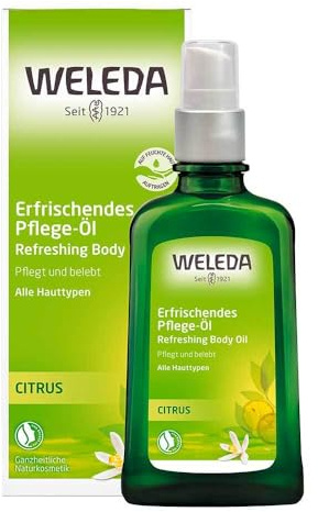 WELEDA Bio Citrus Körperöl - ätherisches Naturkosmetik Hautpflege Massageöl / Pflegeöl mit Zitronenöl & Mandeöl zur Pflege & zum Schutz vor trockener Haut erfrischendem Zitrone Duft (vegan / 100ml)