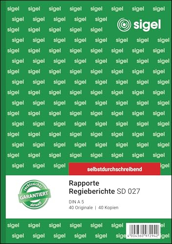 SIGEL SD027 Rapport / Regiebericht A5, 2x40 Blatt, selbstdurchschreibend, 1 Stück, mikroperforiert, mit Abheftlochung, aus nachhaltigem Papier