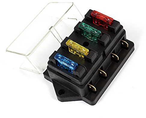 DIYI 4-Fach Sicherungshalter ATO ATC 12V/24V KFZ mit 4 Flachsicherungen bis 30A, Spritzwassergeschützt, Kunststoff