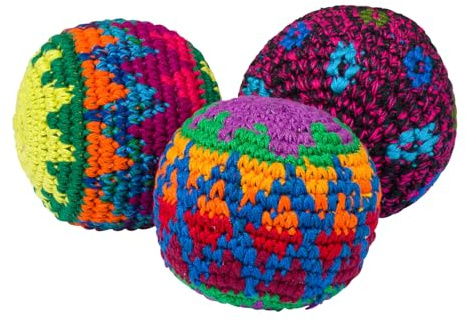 Sport-Thieme Footbag Set Rasta Rainbow | 3X Bean-Bags, Jonglierbälle, Kickbälle im Rasta-Look | Gehäkelte Baumwolle mit Granulatfüllung | 30 g | ø 5,5 cm | Markenqualität