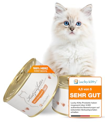 Lucky-Kitty Katzenfutter Nass 100% Hühnerherzen, Ohne Zusätze, 4x200g | Ohne Getreide & Zucker, Frisch vom Metzger, Für Katzen & Kitten, Nährstoff- und Vitaminreich, Made in Germany