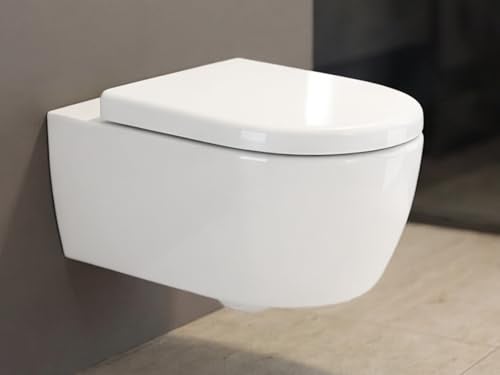 SSWW kompaktes Wand WC spülrandlos 49,5 cm, Hänge WC Tiefspüler mit Nano-Versiegelung & Softclose Sitz, WC aus Keramik mit verdeckter Befestigung, für kleines Bad, 49,5x36x33 cm