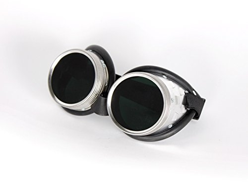 GSF Schweißerbrille Schraubring mit Lederwülsten - DIN Filterstufe 5, Schraubringbrille Silber/Grünglas