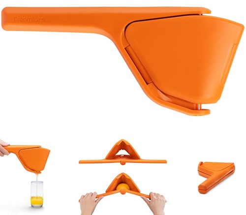 Dreamfarm FLUICER Orangenpresse, die kraftvolle, platzsparende Zitruspresse, manuell, leicht verstaubar Handpresse für Orangen, Zitronen und Limetten, spülmaschinenfest