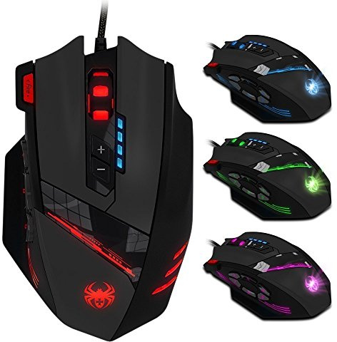 zelotes Gaming Maus,4000DPI,12 programmierbare Tasten,8 Gewichtsblöcke,Ergonomische Design,RGB Gamer Maus mit Kabel,für PC,Mac,Computer,Laptop,Schwarz