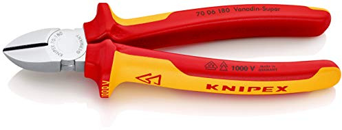 KNIPEX Seitenschneider, verchromt, 180 mm, Chrom-Vanadium Stahl, VDE, weicher Draht(Kupfer)-harter Draht(Stahldraht), Präzisionsschneiden, 70 06 180