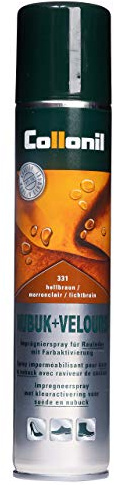 Collonil Nubuk + Velours Spray hellbraun 200 ml – Imprägnierspray für Schuhe & Wildleder Pflege mit Farbpigmenten – Lederfarbe hellbraun – Schutz vor Schnee & Nässe – Made in Germany