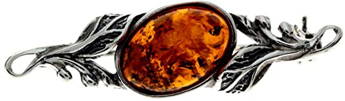 SilverAmber Jewellery - 925 Sterling Silber & echter baltischer Honig Bernstein Klassische Brosche 4022