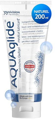 JOYDIVISION Original AQUAglide 200 ml Gleitgel Natural, Kristallklares & Veganes Gleitmittel, Ph-optimiert und Latex- Kondom -Kompatibel