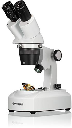Bresser 3D Stereo Auflicht Durchlicht Mikroskop Researcher ICD LED 20x-80x mit 360° drehbarem Tubus, LED Beleuchtung mit Akku- oder Netzbetrieb, für dreidimensionale Beobachtungen