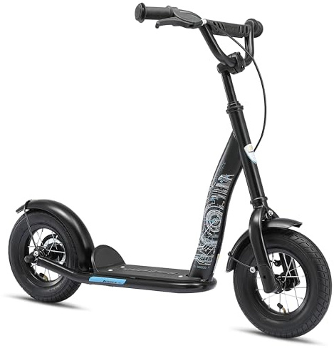 BIKESTAR Roller Kinderroller Tretroller Kickscooter mit Luftreifen für Jungen und Mädchen ab 4-5 Jahre | 10 Zoll Classic Kinder Scooter | Schwarz (matt) | Risikofrei Testen