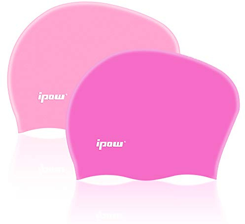 Ipow Lange Haare Badekappe Bademütze für Kinder Mädchen Jungen Damen Herren und Erwachsene，hochwertiges Silikon Badehaube Swim Caps