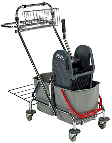 SPRiNTUS Doppelfahreimer Chrom PRO 2 x 17 Liter 301081 | 2 x 17-l-Doppelfahreimer mit Müllsackhalterung, und Schubbügel, Ablagekorb und Ablagerost