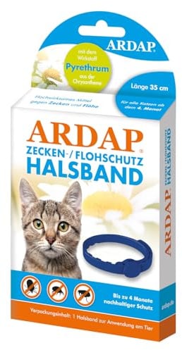 ARDAP Zecken- & Flohschutzhalsband für Katzen ab dem 4. Monat - Bis zu 4 Monate nachhaltiger Langzeitschutz - Natürlicher Wirkstoff gegen Zecken & Flöhe (PT19)