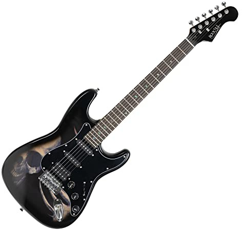 Rocktile Pro ST60-SKULL E-Gitarre Skull Design (1 Humbucker, 2 Single Coils, 22 Bünde, Rosenholz Griffbrett, Lindenholz Korpus, Ahorn Hals)