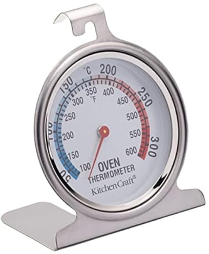 KitchenCraft Backofenthermometer, Edelstahl-Überthermometer für Umluft- und Gasbacköfen, 6,5 x 8 cm, Silber