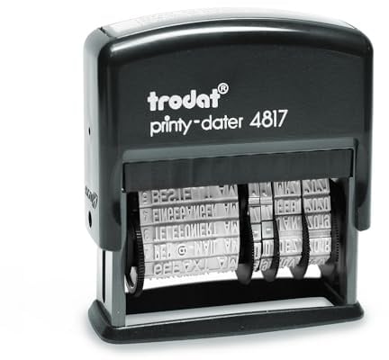 Trodat Printy 4817 Datumstempel mit Wortband, Deutsch, Schwarz, 12 Office-Texte zum Drehen, Abdruck 47x4 mm, Stempelkissen schwarz, selbstfärbend