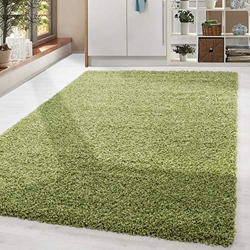 HomebyHome Shaggy Hochflor Teppich, 120x170 cm, Grün, weich, flauschig, modern, einfarbig, Für Wohnzimmer oder Schlafzimmer, für Wohnzimmer Schlafzimmer Flur