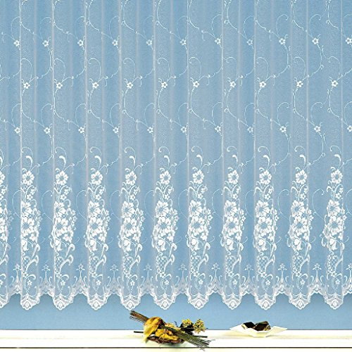 heimtexland Gardine edler Jacquard Store in Florentiner Optik Vorhang reinweiß mit Blumen Wunschmaß hochwertige Qualität mit weichfliesendem Fall …auspacken, aufhängen, fertig! Typ261