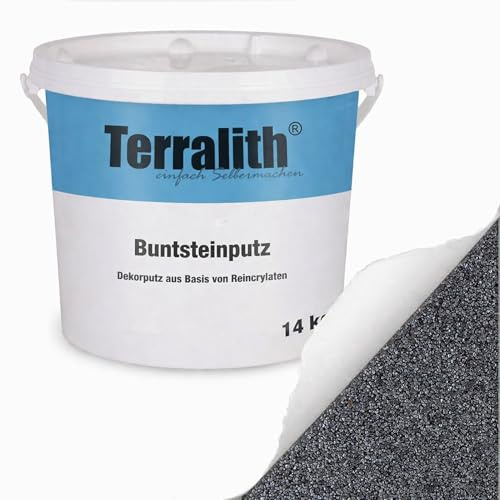 Terralith Buntsteinputz 14kg in grau, Sockelputz für Innen und Außen mit Reinacrylat Bindemittel aus Naturstein, 1-2mm Körnung (BSP36)