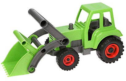 Lena 04213 EcoActives Traktor mit Frontlader, Nutzfahrzeug ca. 35 cm, robuster grüner Trecker mit Schaufel, natürlicher Holzgeruch durch ökologischen Holzanteil, Spielfahrzeug für Kinder ab 2 Jahre