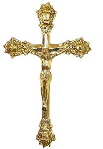 Wandkreuz aus Messing Kruzifix zum Aufhängen Christus Kreuz Wanddeko 32cm