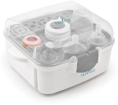 Nuvita 1085 Mikrowellen Sterilisator, Dampf-Sterilisator für bis zu 3 Babyflaschen, Schnuller und Zubehör, Desinfektionsgerät für Babyzubehör