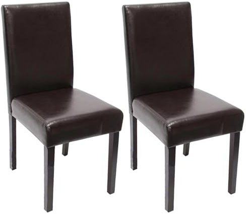 Mendler 2er-Set Stuhl Littau - Kunstleder, braun, dunkle Beine | Esszimmerstuhl, Küchenstuhl