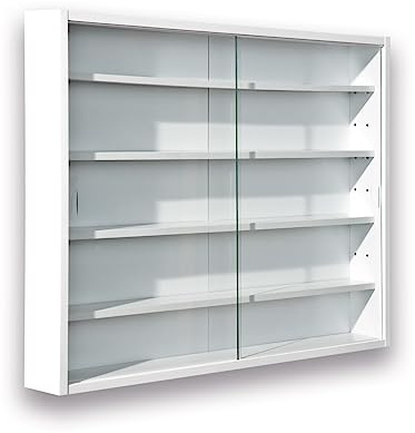 Inter Link - Sammlervitrine - Hängevitrine - Wandregal - Glasvitrine - Wandvitrine - Hängeregal - Schaukasten - MDF - Weiß (80x60x9.5 cm) Compilati