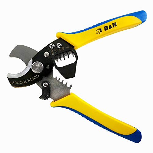 S&R Elektro-Kabel-Schneider, Kabel-Schere bis 11 mm, Entmantler, Abmantler, Abisolierer, Installations-Zange, Abisolierwerkzeug für AWG 14, 12, 10, 8, Drahtabisolierer und Drahtzange 170 mm