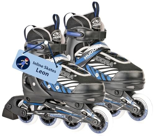 HUDORA Patines de ruedas Leon negro/azul - Patines para niños / adolescentes y adultos - tallas 33-36 - ajustables en 4 tallas - cómodos y elegantes