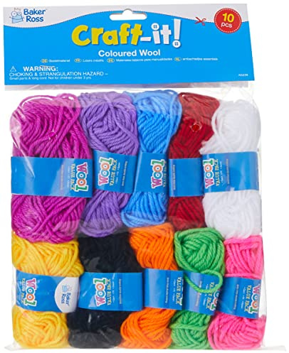 Baker Ross AG238 Buntes Garn zum Stricken, Häkeln und Verzieren (10 Knäuel), Sortiert, orange, blue, yellow, red, pink, green, purple, magenta, black, white