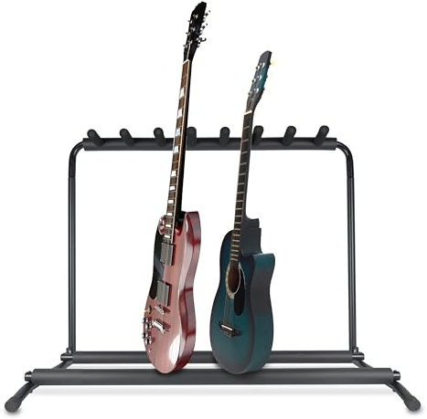 Pyle Gitarrenständer für 7 Gitarren, faltbar, Schwarz, für E-Gitarre, Akustikgitarre & Bass, mit Schaumstoffpolsterung