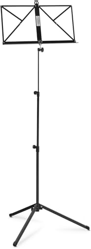 Classic Cantabile Notenständer Medium - Klappbares Notenpult für Kinder und Erwachsene - Mit Notenhalter an der Auflage - Höhenverstellbar von 65-130 cm - Gummifüße - Schwarz