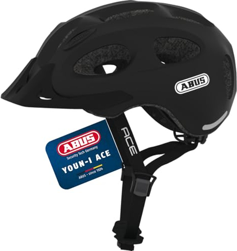 ABUS Stadthelm Youn-I ACE - mit integriertem LED-Rücklicht - Fahrradhelm für den Alltag - für Damen und Herren - Schwarz Matt, Größe L (56-61cm)