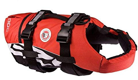 EzyDog Schwimmweste Hund - DFD Hundeschwimmweste - Schwimmwesten für für Kleine, Mittelgroße und Große Hunde - Rettungsweste mit Griff und Reflektoren, Größenverstellbar (L, Rot)