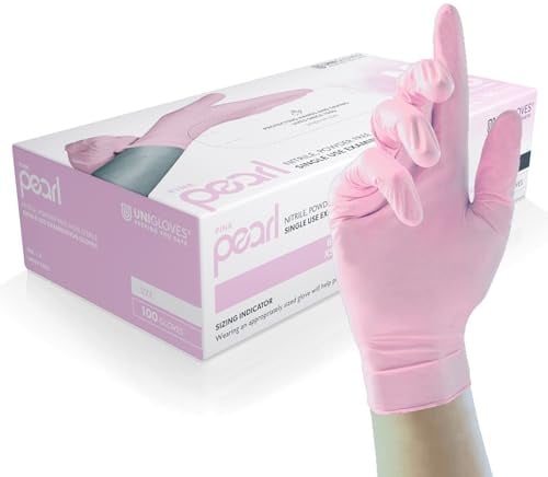 UNIGLOVES Pink Pearl Nitril-Untersuchungshandschuhe - vielseitig einsetzbar, puderfreie und latexfreie Einweghandschuhe - Box mit 100 Handschuhen, Rosa, Klein (GP0052)