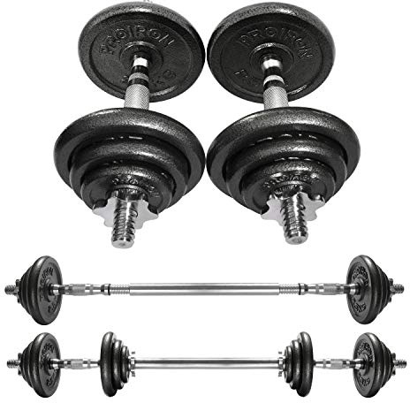 PROIRON Hanteln, Hantelset aus Gusseisen, 2 in 1 Kurzhanteln & Langhantel mit Verbindungsrohr, 5-20kg verstellbar Hantel Set 2er Kurzhantelset, Professionell Dumbbell Gewichten für Krafttraining